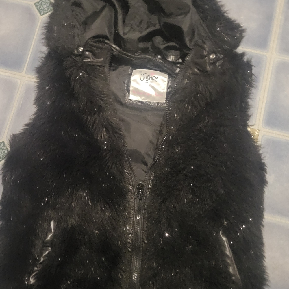 Justice Black Furry Vest